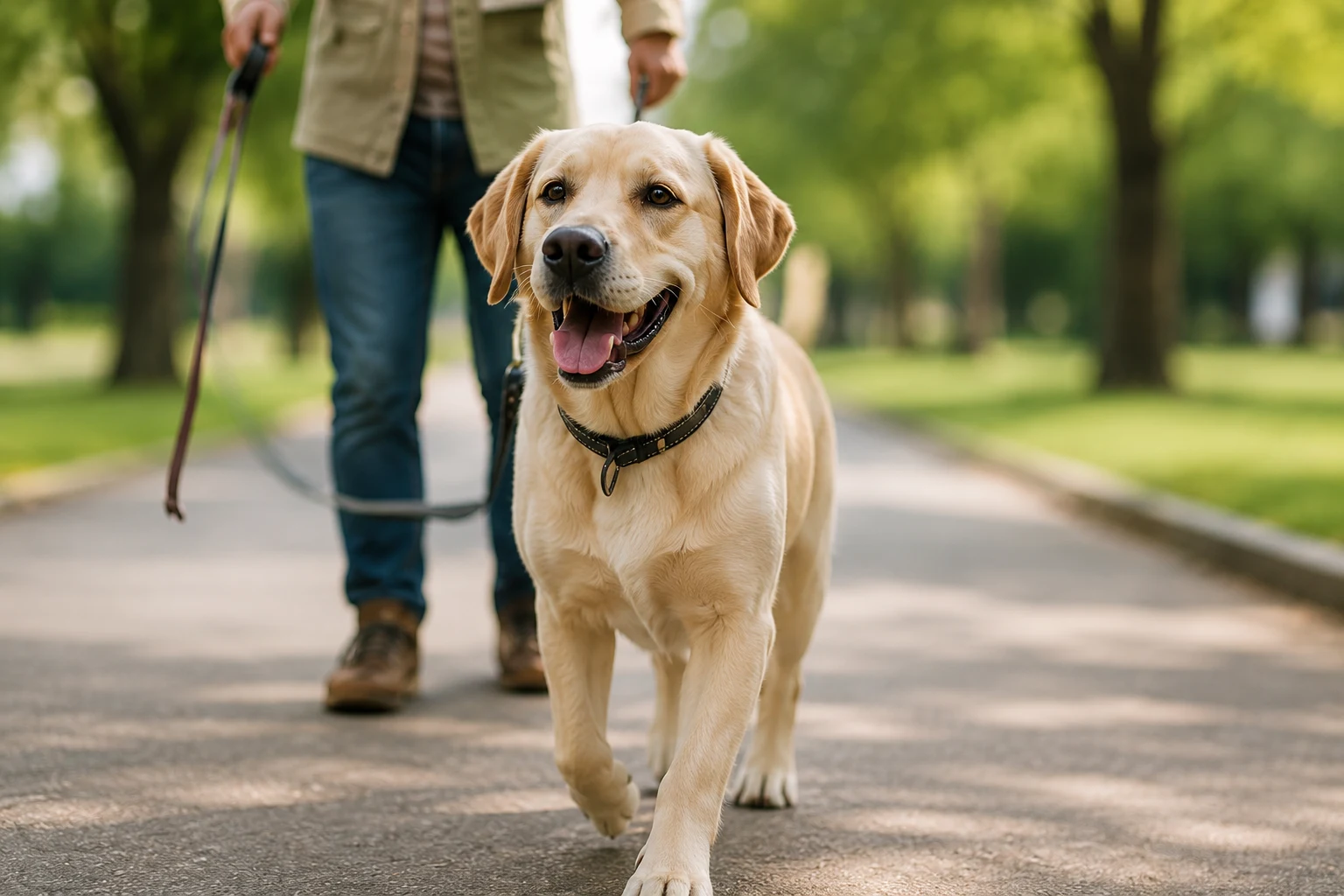 Dog being walked in a park